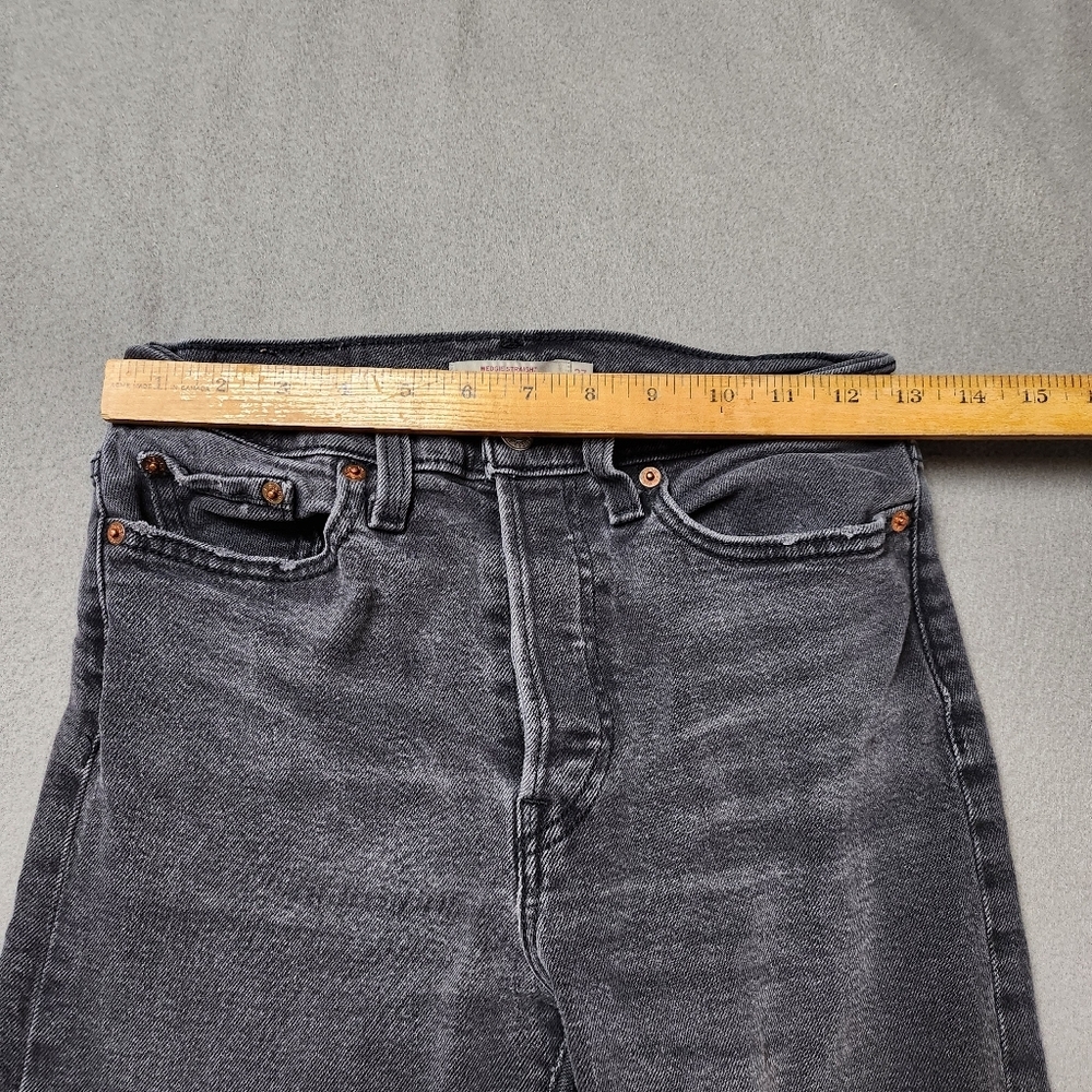 Levis Wedgie Straight Button Fly High Rise Premium Jeans Gray Black Wash Size 27 - Picture 13 of 14